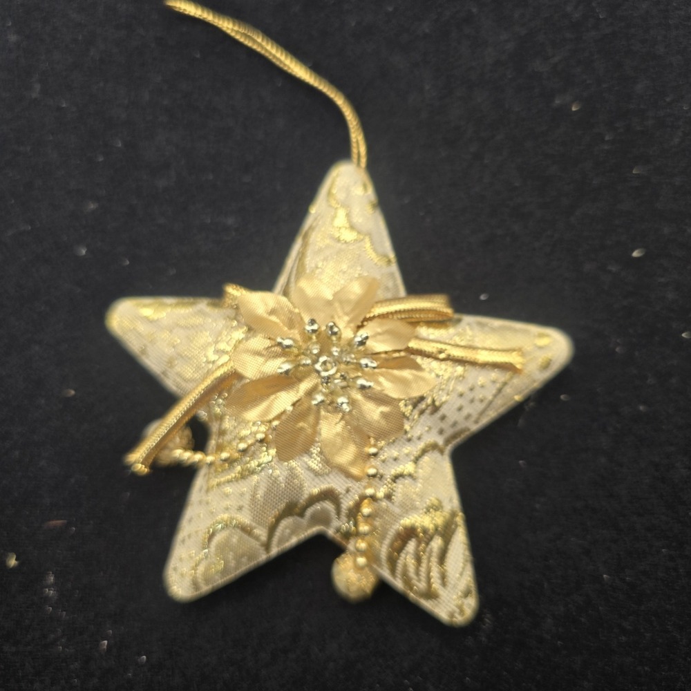 Vintage Victorian Star Ornament Fabric Material‎  Gold Ribbon Beads